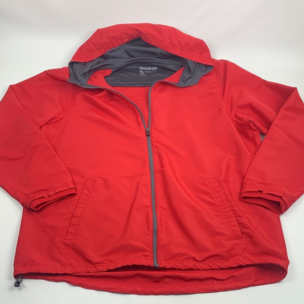 Reebok Red Zip-Up Hooded Jacket Windbreaker with Gray Lining Size XL  Mens NEW